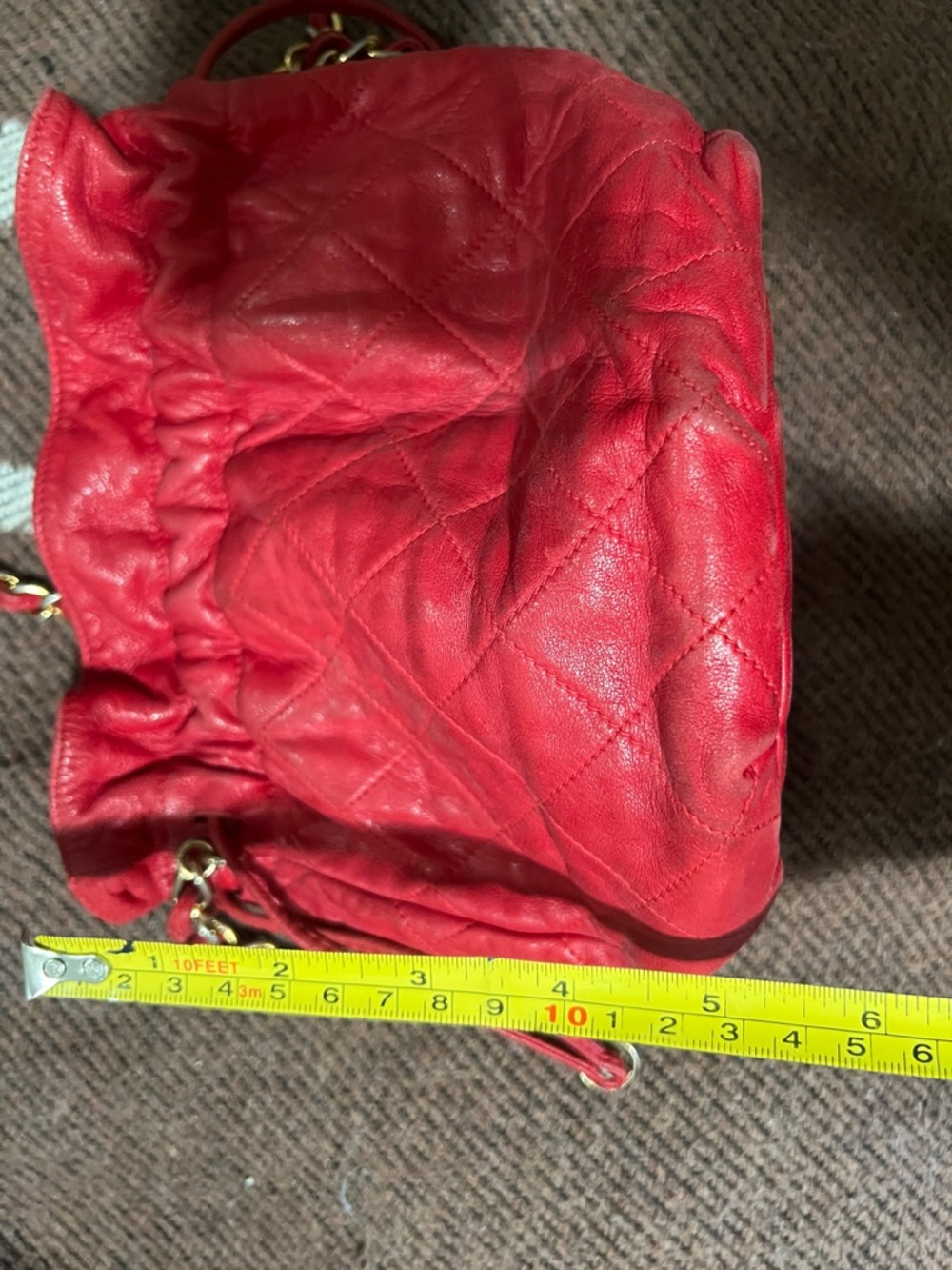 CHANEL Red Quilted Leather Drawstring Crossbody Bag - Picture 6 of 8